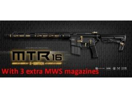 Tokyo Marui MTR-16 G-Edition Gold GBBR Rifle with 3 extra 35rd MWS magazines