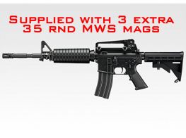 Tokyo Marui GBBR M4A1 Carbine MWS Airsoft Gun. With 3 extra MWS 35 Rnd magazines