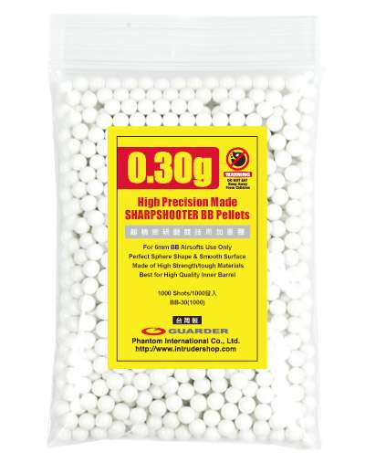 Guarder High Precision .30g BB's 1000 rnd Resealable Bag (White)
